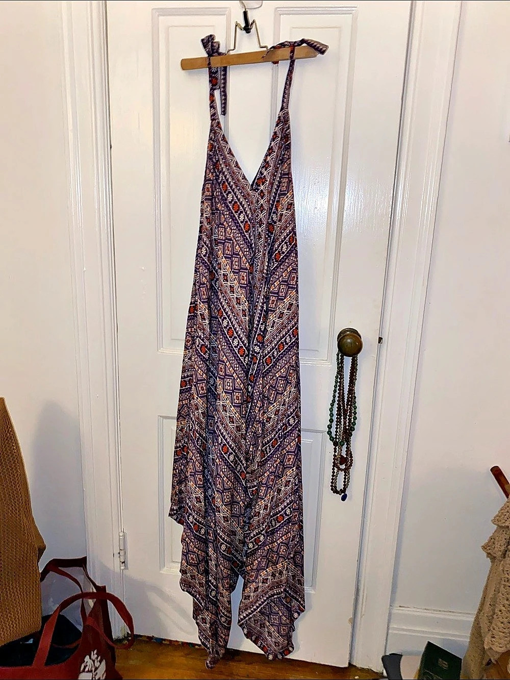 Purple & White Printed Wide-Leg Jumpsuit Indonesian rayon